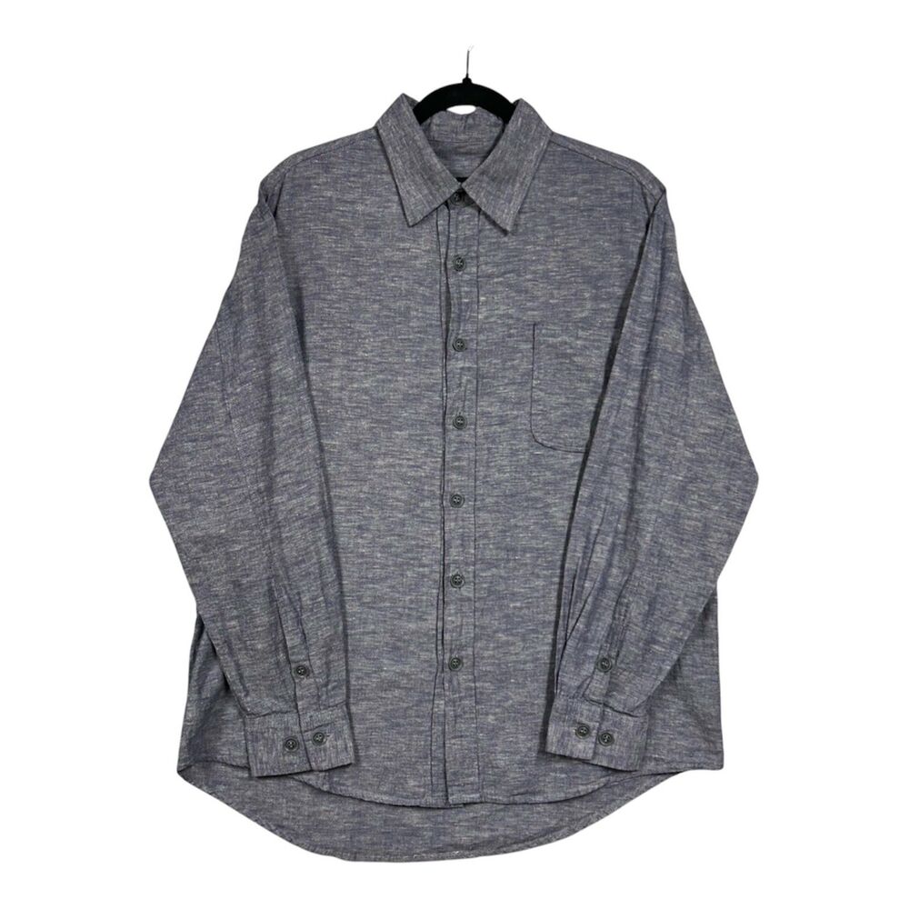 Kakadu Traders Australia Blue Heather Linen Blend Long Sleeve Shirt Sz S